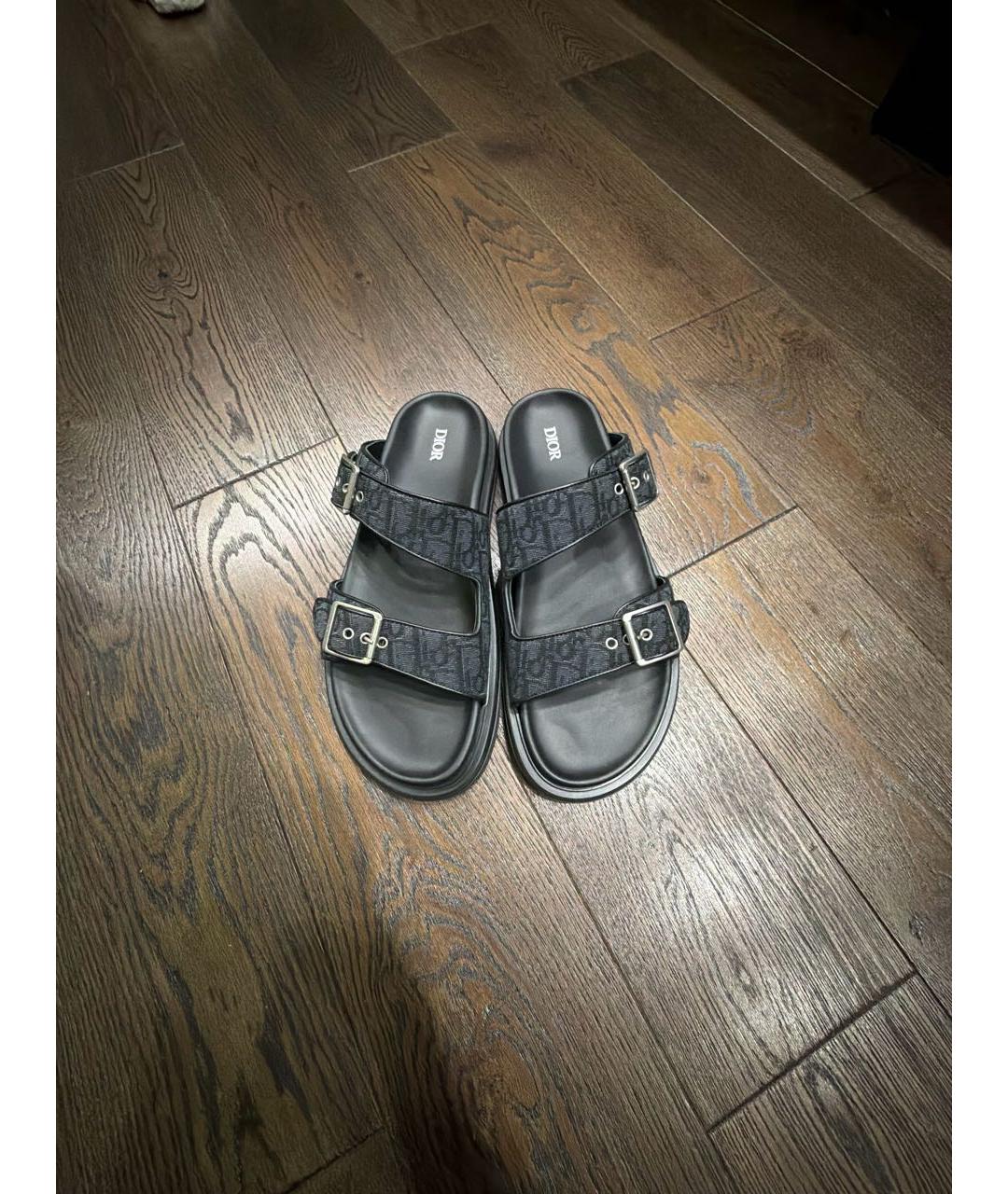 CHRISTIAN DIOR Антрацитовые кожаные шлепанцы, фото 3