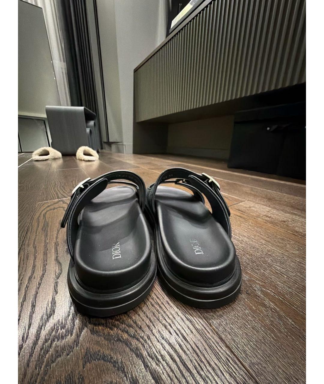 CHRISTIAN DIOR Антрацитовые кожаные шлепанцы, фото 4