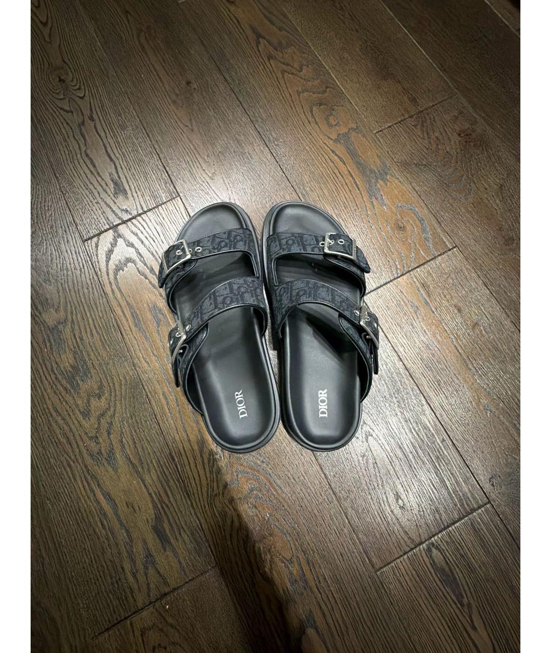 CHRISTIAN DIOR Антрацитовые кожаные шлепанцы, фото 5