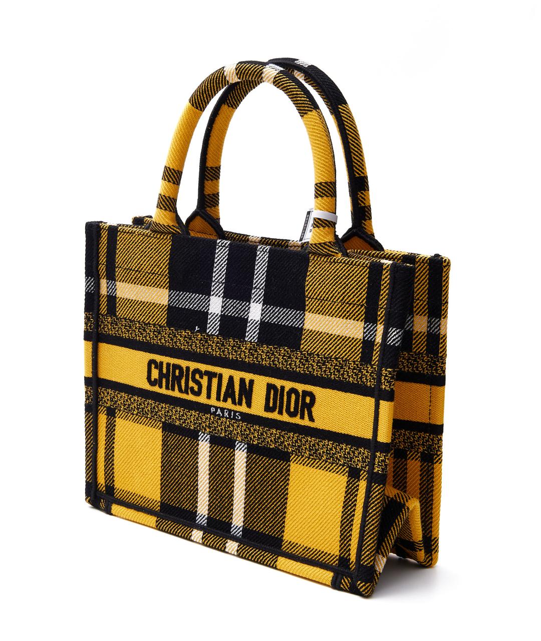 CHRISTIAN DIOR Желтая тканевая сумка тоут, фото 2