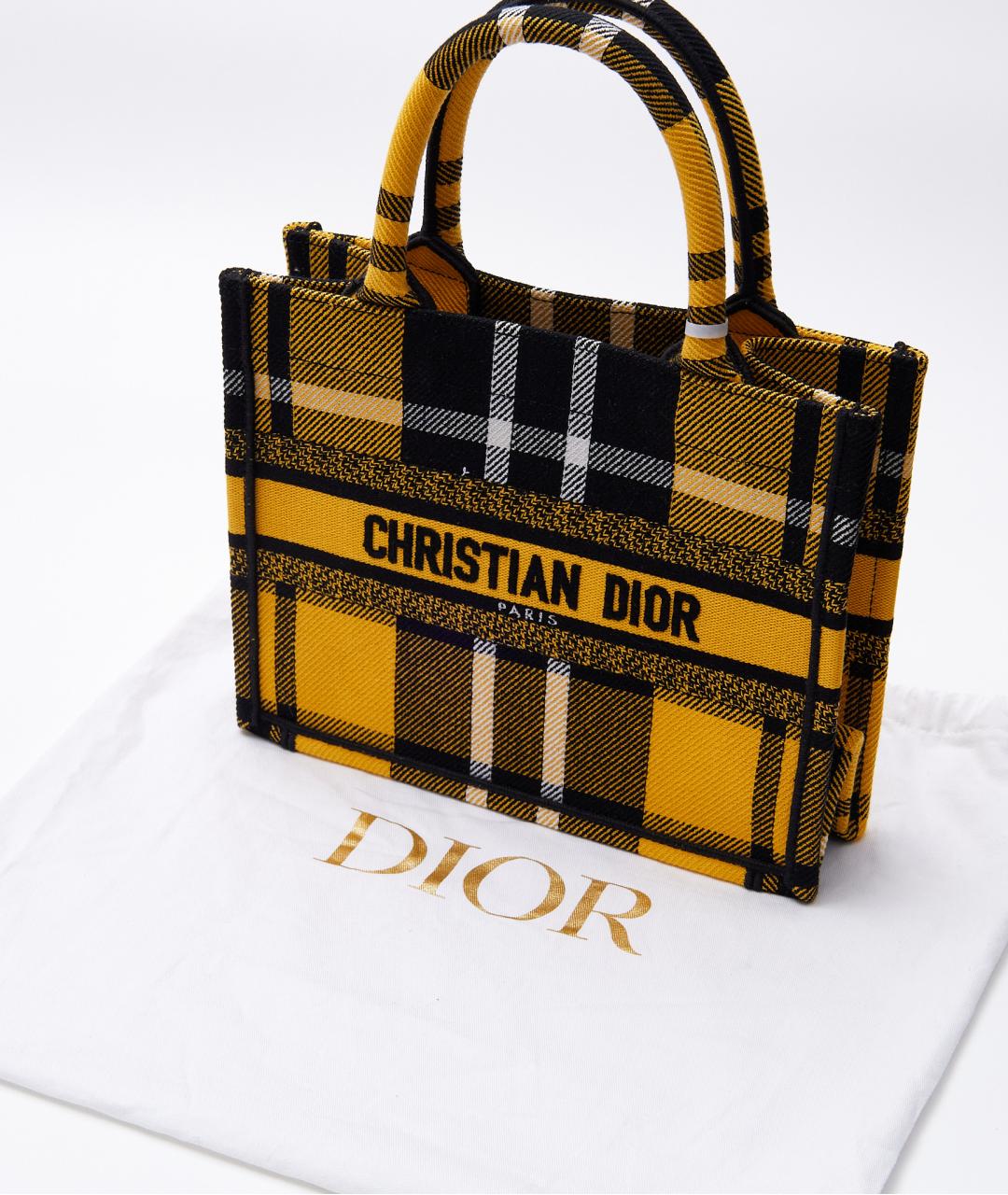 CHRISTIAN DIOR Желтая тканевая сумка тоут, фото 4