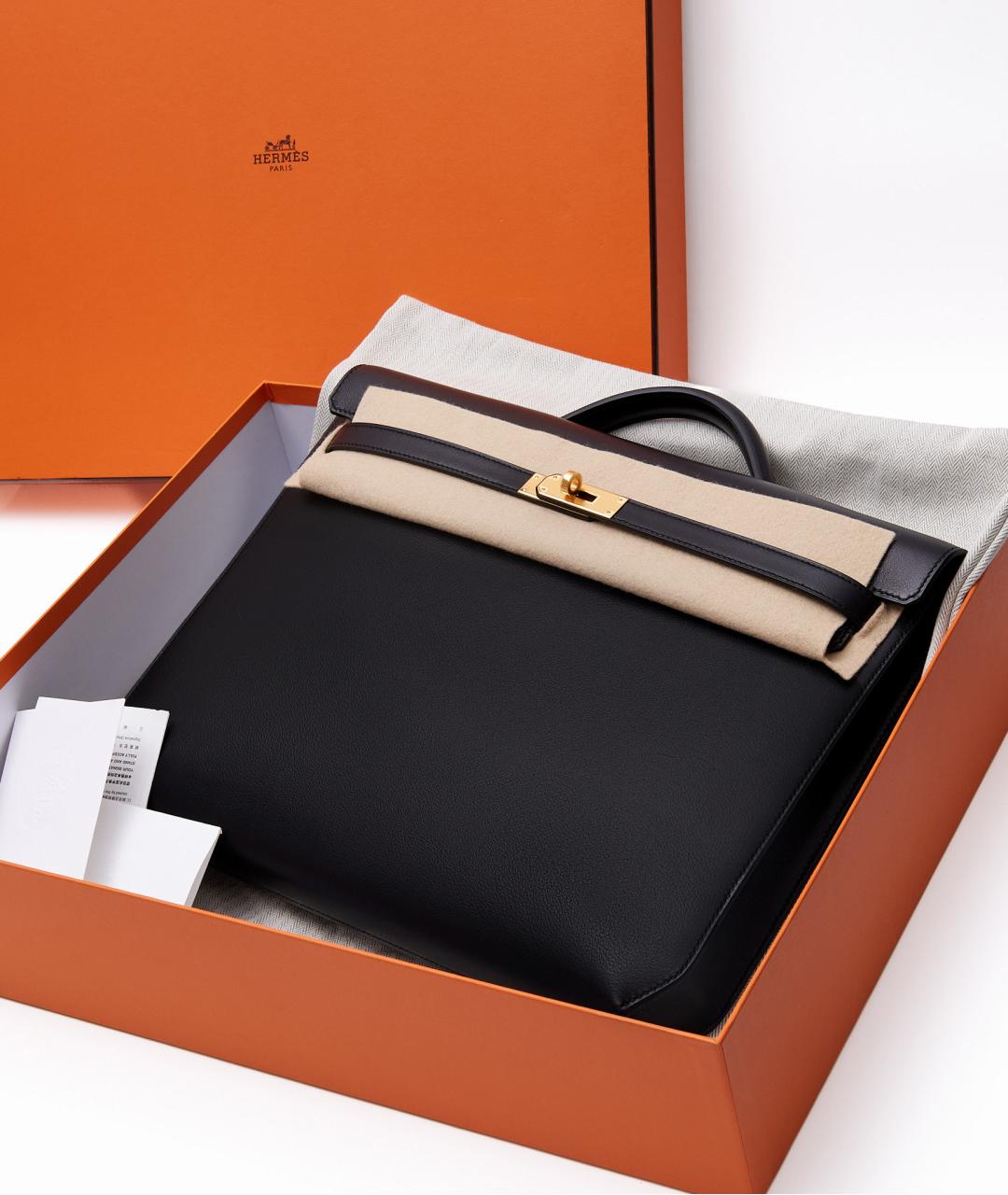 HERMES Черный кожаный портфель, фото 7