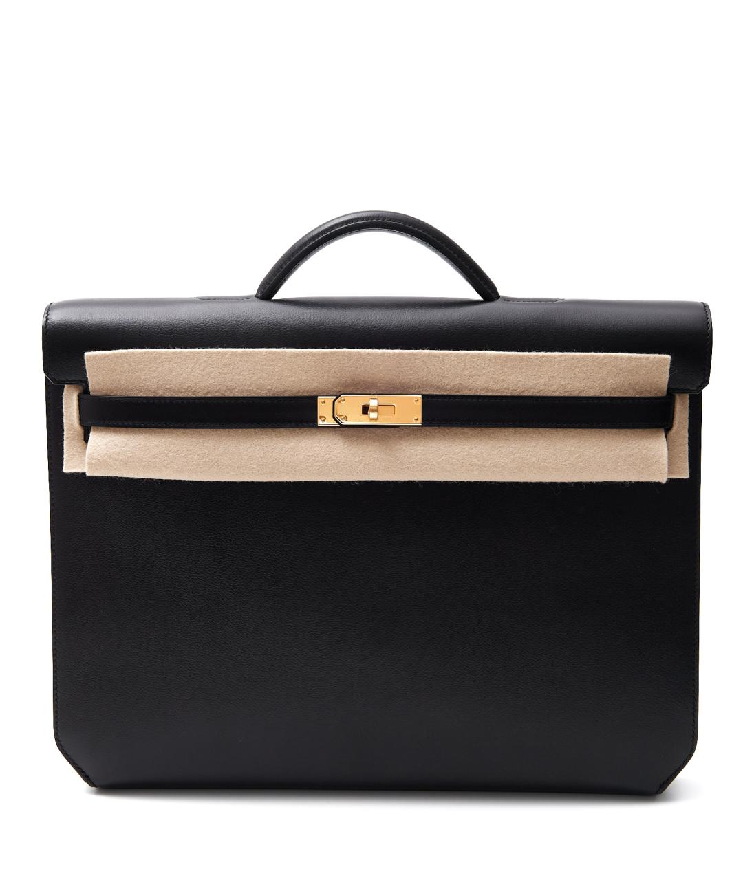 HERMES Черный кожаный портфель, фото 1