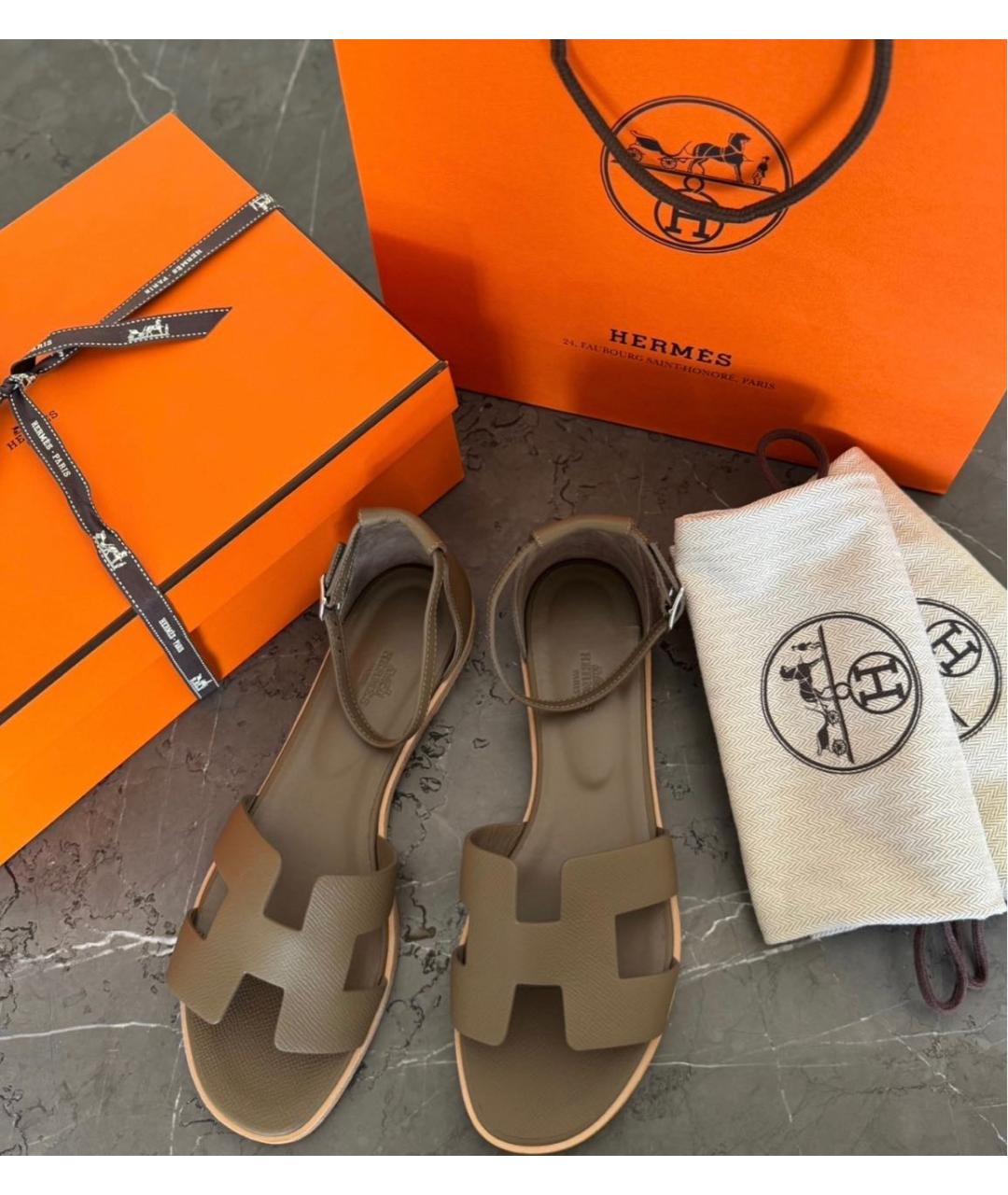 HERMES Бежевые кожаные сандалии, фото 2