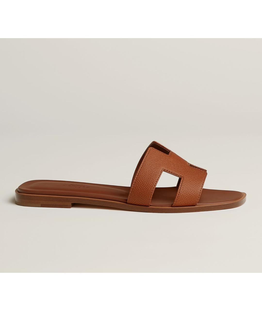 HERMES Коричневые кожаные шлепанцы, фото 4