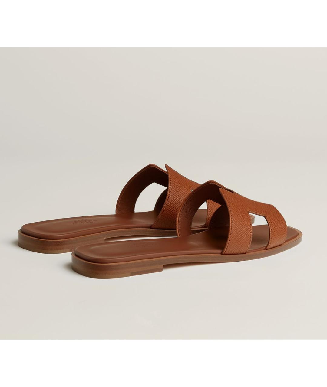 HERMES Коричневые кожаные шлепанцы, фото 3
