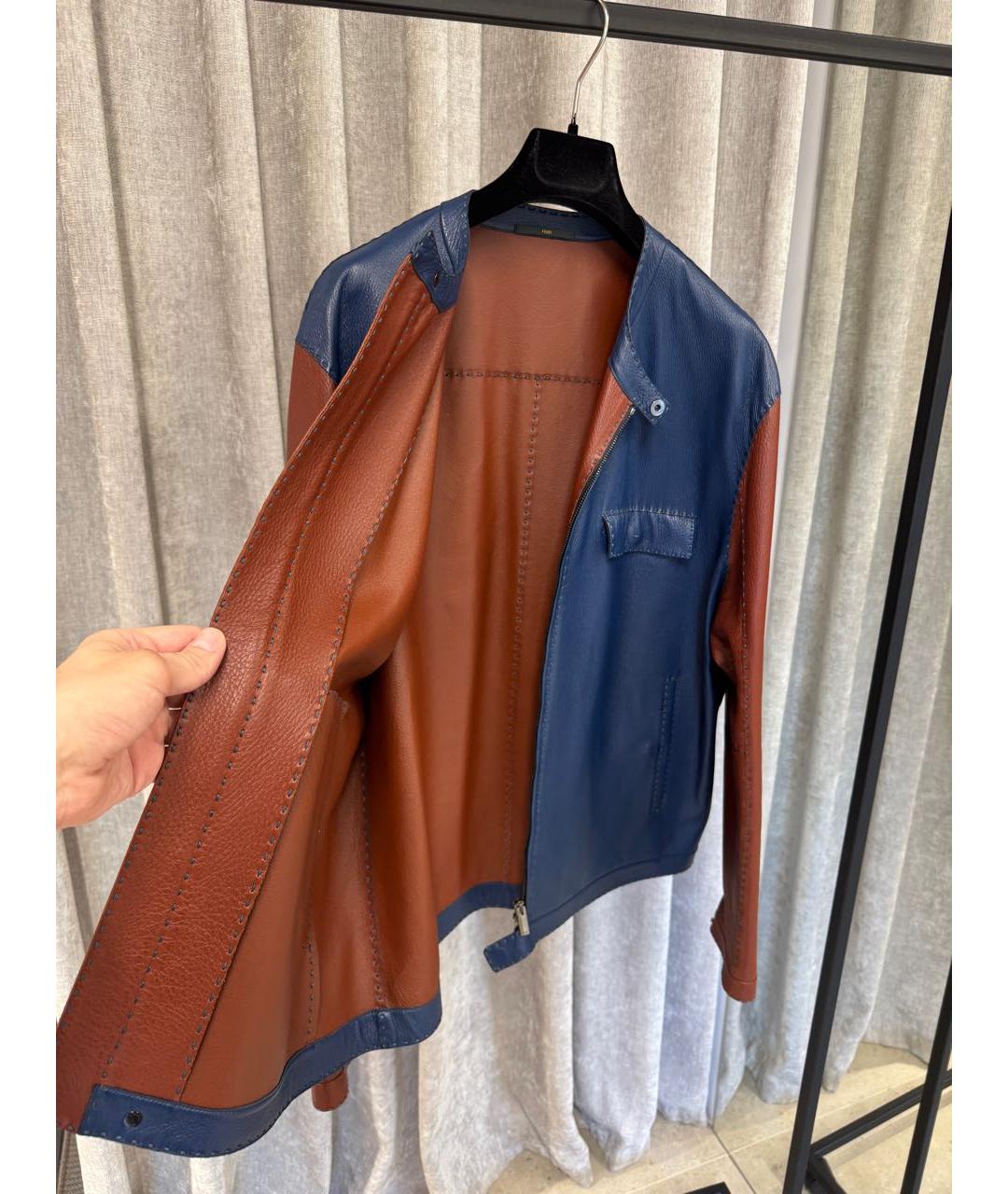 FENDI Синяя кожаная куртка, фото 4