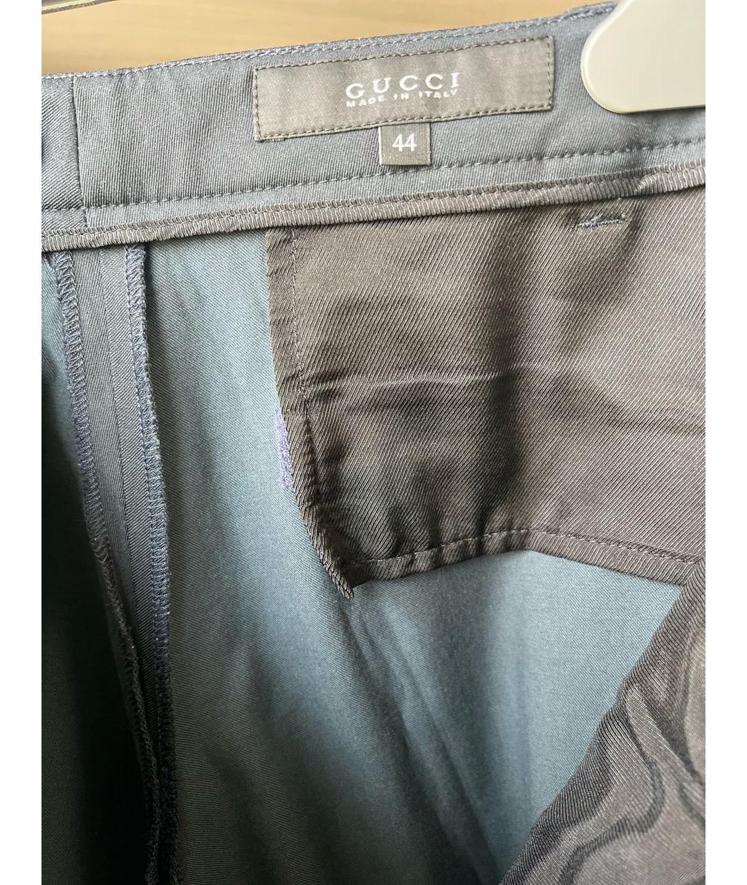 GUCCI Антрацитовые шерстяные прямые брюки, фото 3