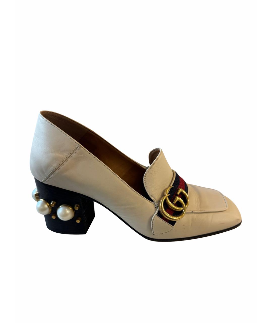GUCCI Бежевые кожаные туфли, фото 5