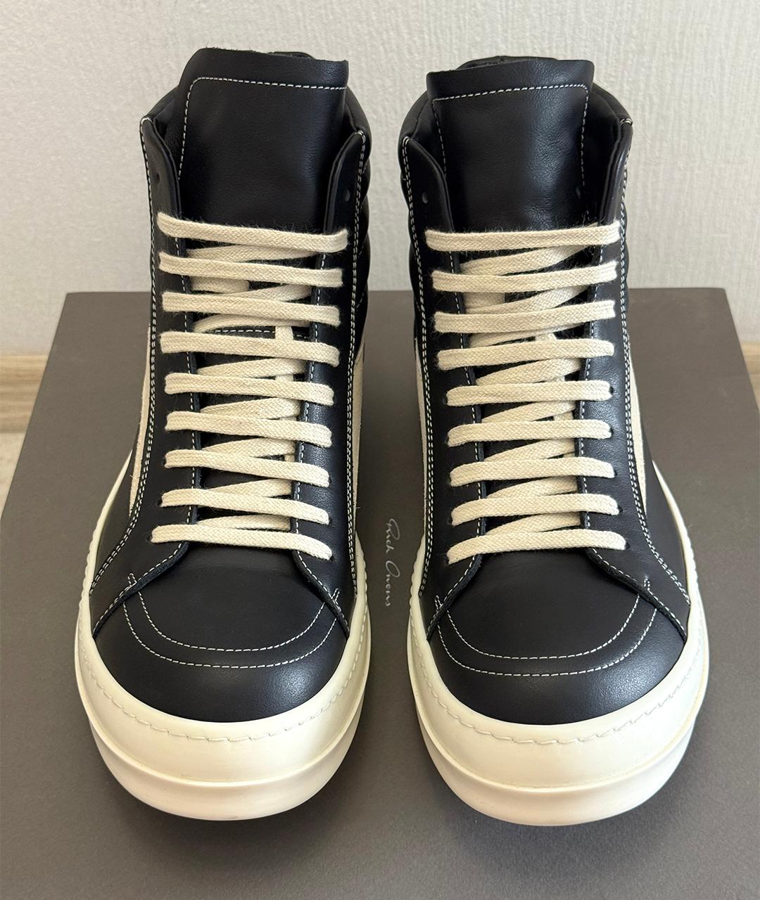 RICK OWENS Черные кожаные высокие кроссовки / кеды, фото 7