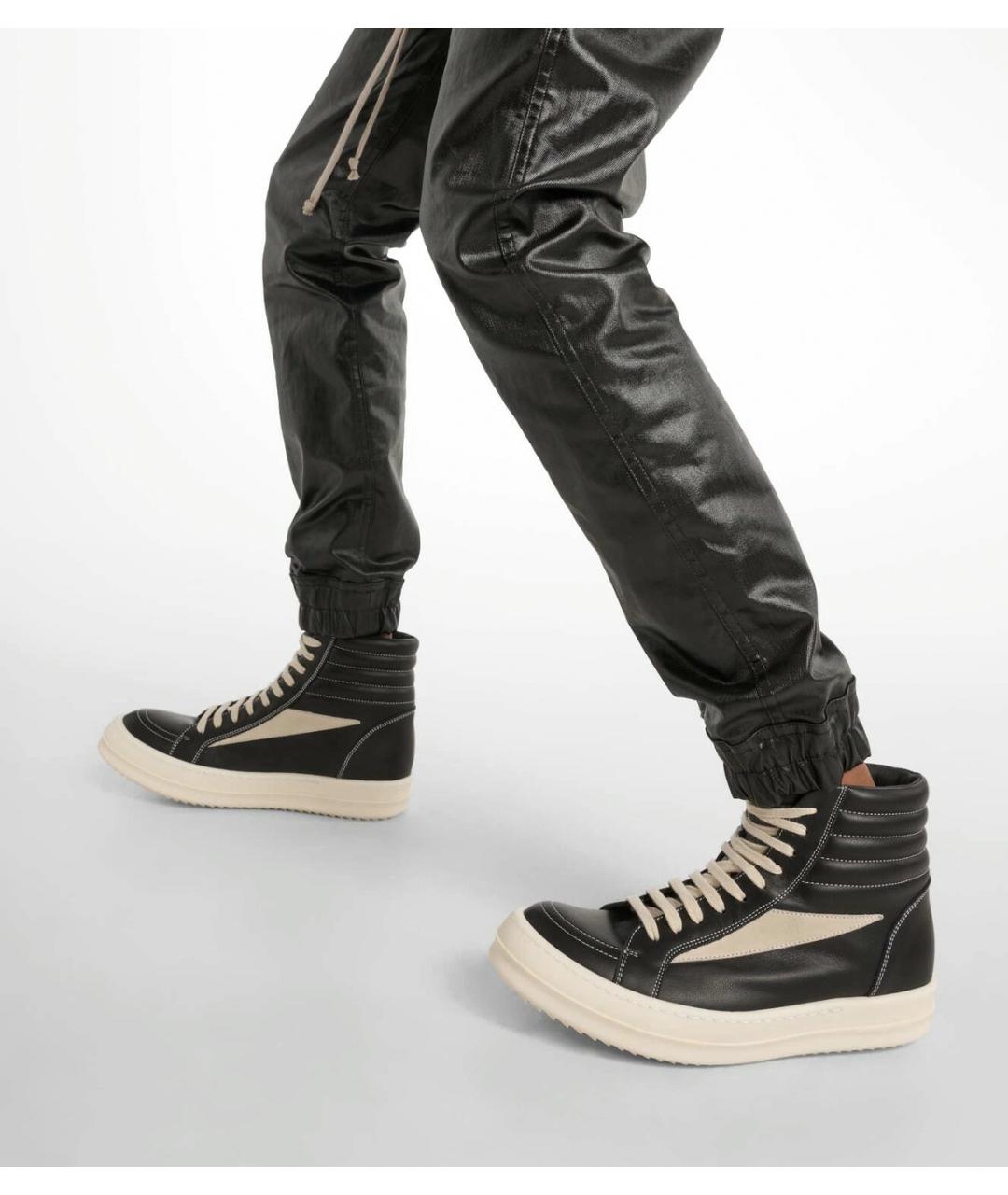RICK OWENS Черные кожаные высокие кроссовки / кеды, фото 6