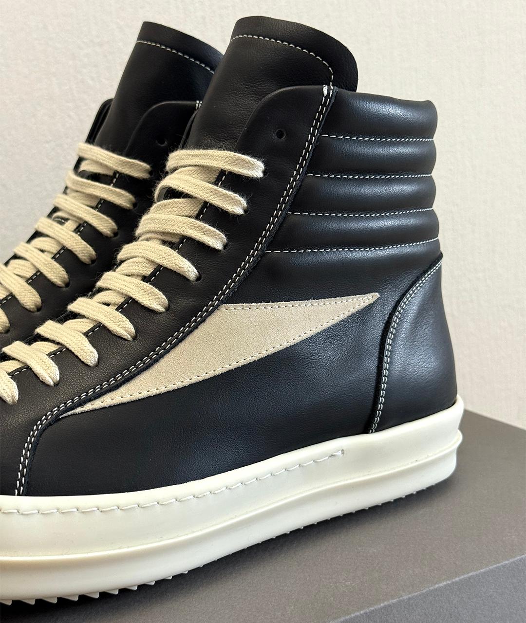 RICK OWENS Черные кожаные высокие кроссовки / кеды, фото 8