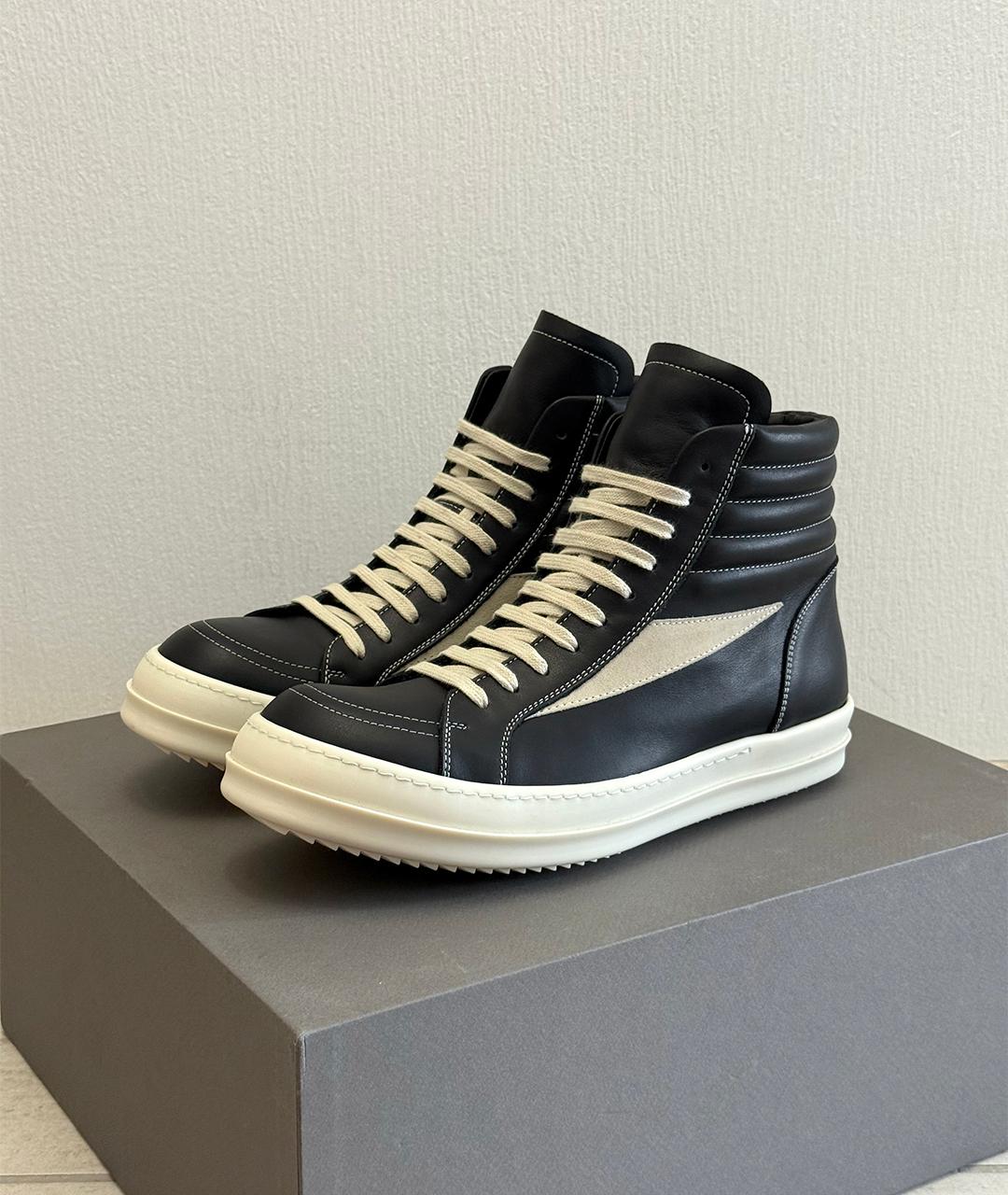 RICK OWENS Черные кожаные высокие кроссовки / кеды, фото 2