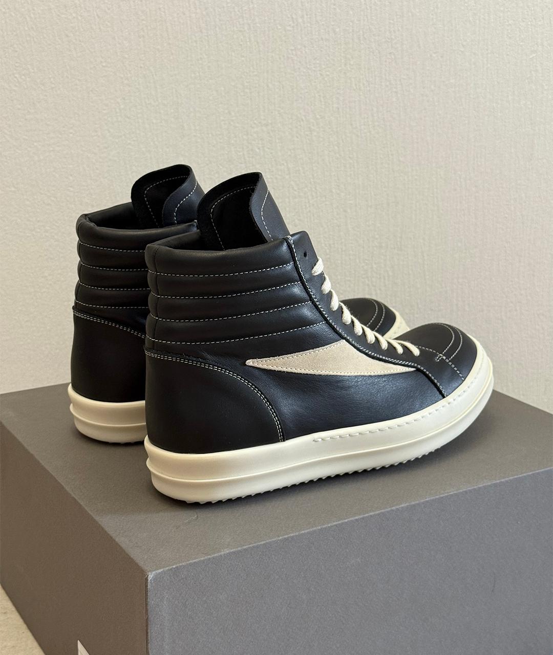 RICK OWENS Черные кожаные высокие кроссовки / кеды, фото 9