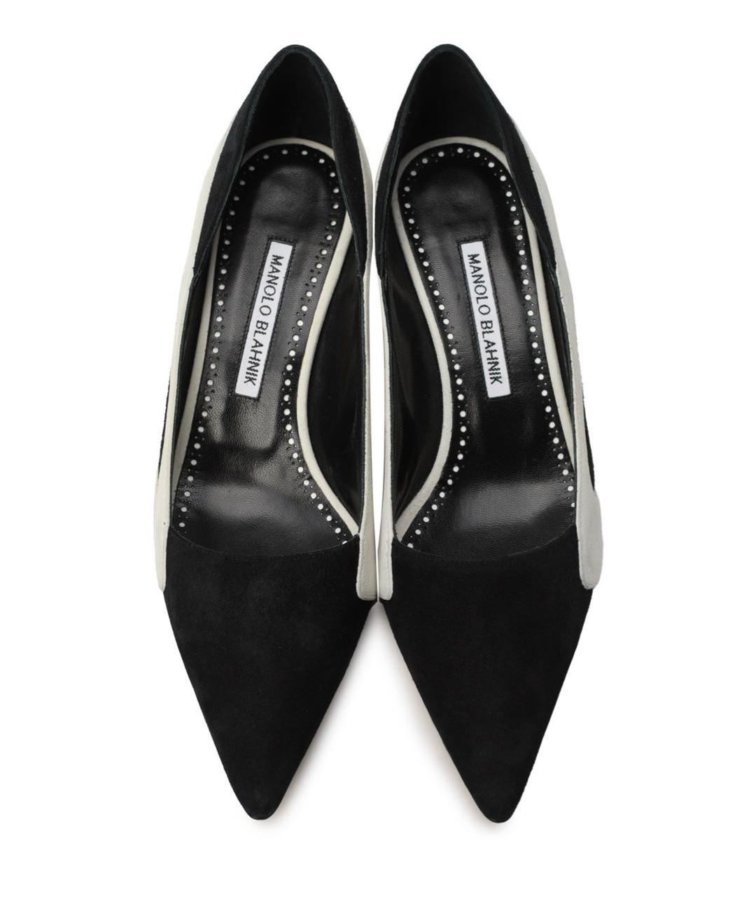 MANOLO BLAHNIK Черные замшевые лодочки на низком каблуке, фото 3