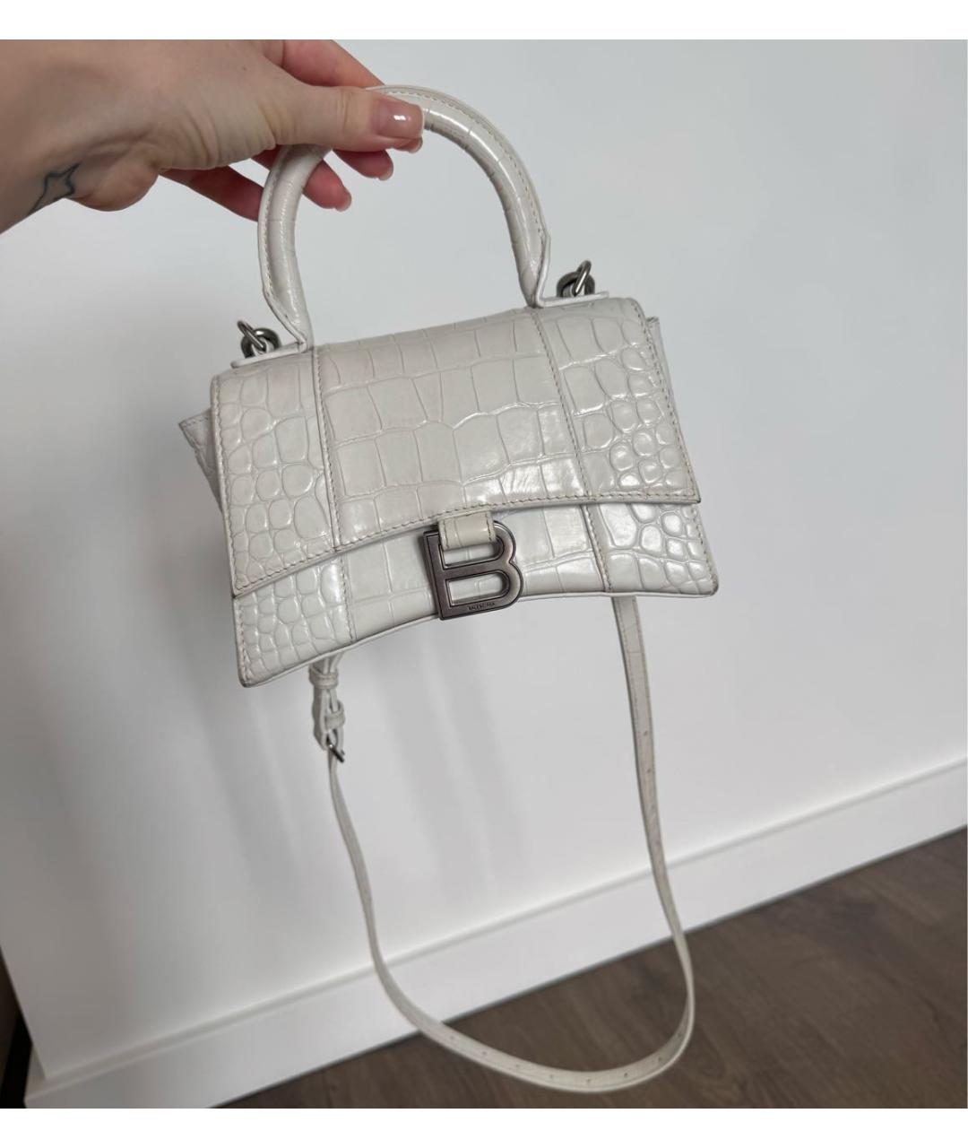 BALENCIAGA Белая кожаная сумка с короткими ручками, фото 7