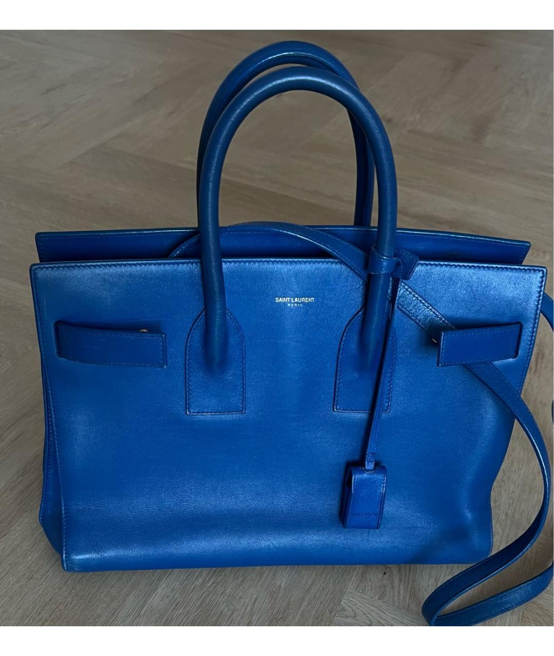 SAINT LAURENT Голубая кожаная сумка тоут, фото 2
