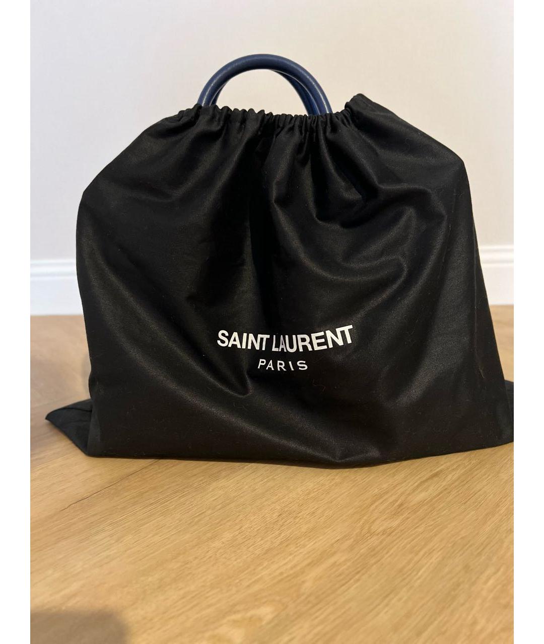 SAINT LAURENT Голубая кожаная сумка тоут, фото 7