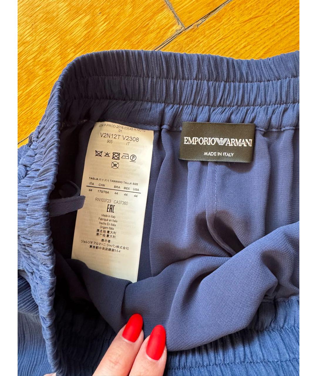 EMPORIO ARMANI Темно-синяя шелковая юбка макси, фото 3