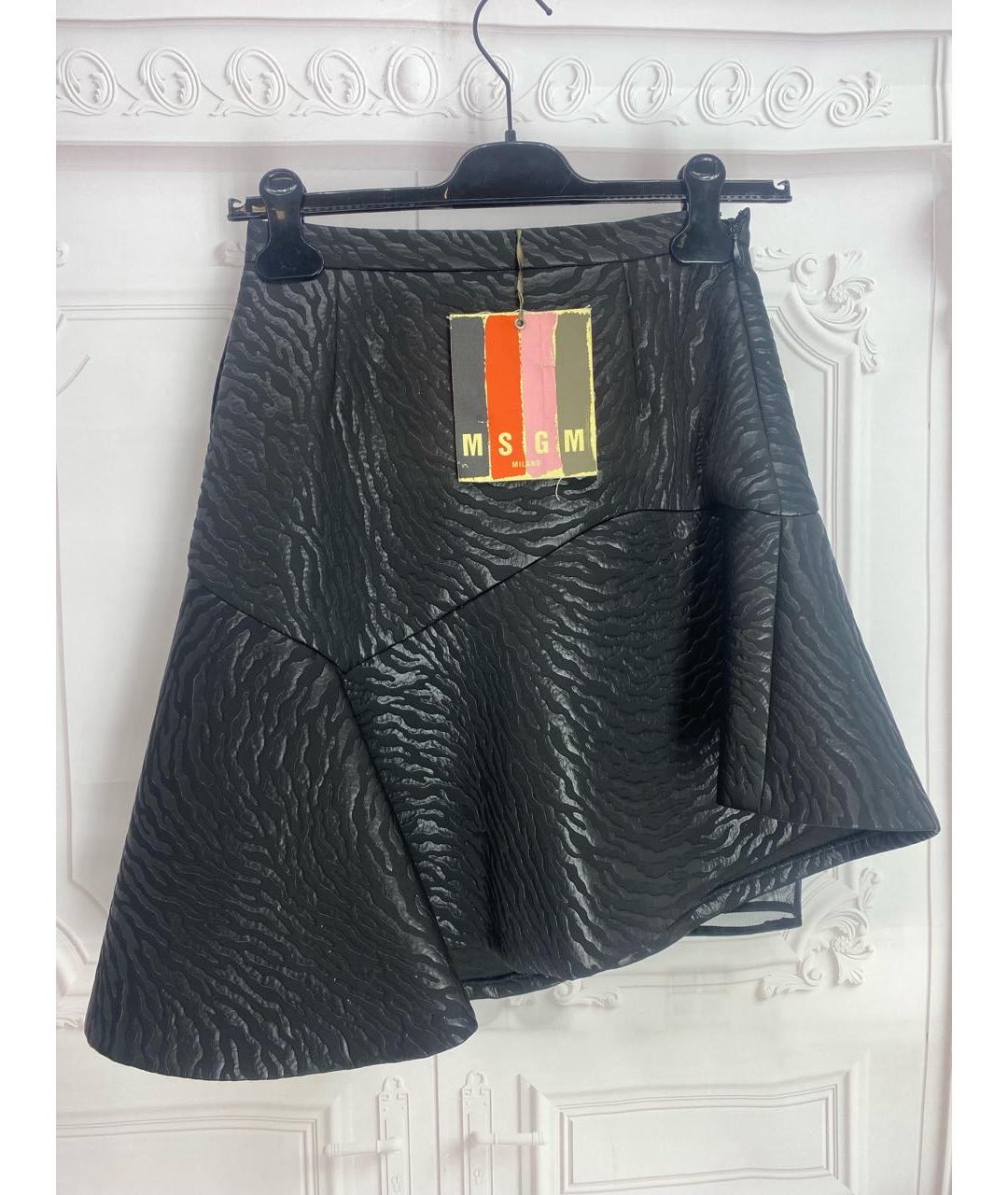 MSGM Черная полиэстеровая юбка мини, фото 5