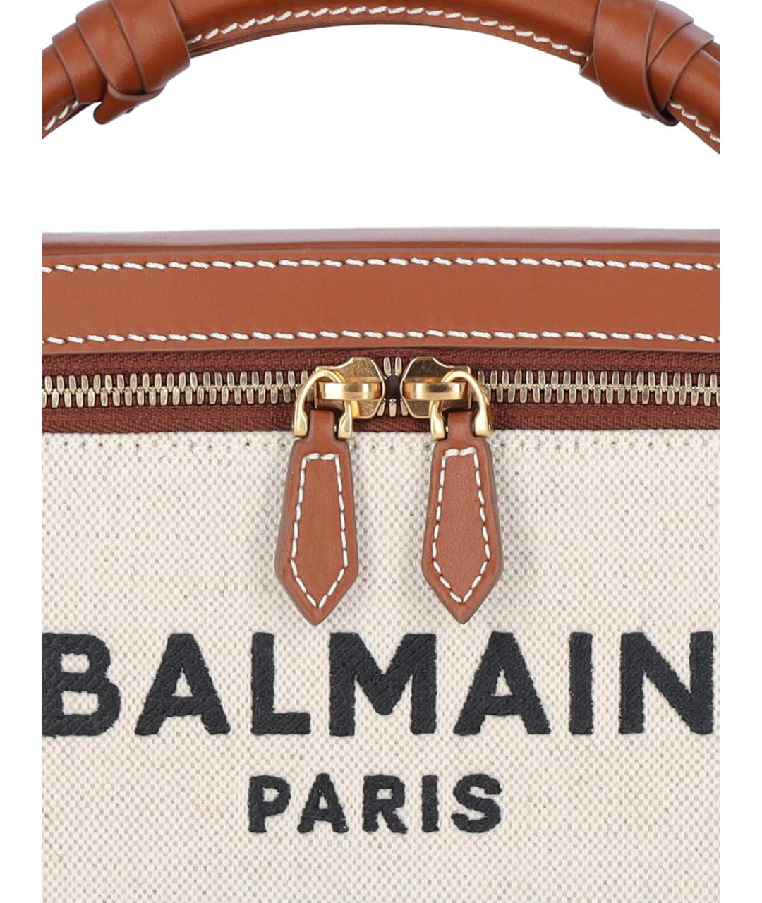 BALMAIN Бежевая тканевая сумка с короткими ручками, фото 4