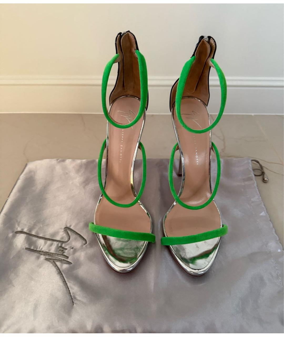 GIUSEPPE ZANOTTI DESIGN Салатовые текстильные босоножки, фото 3