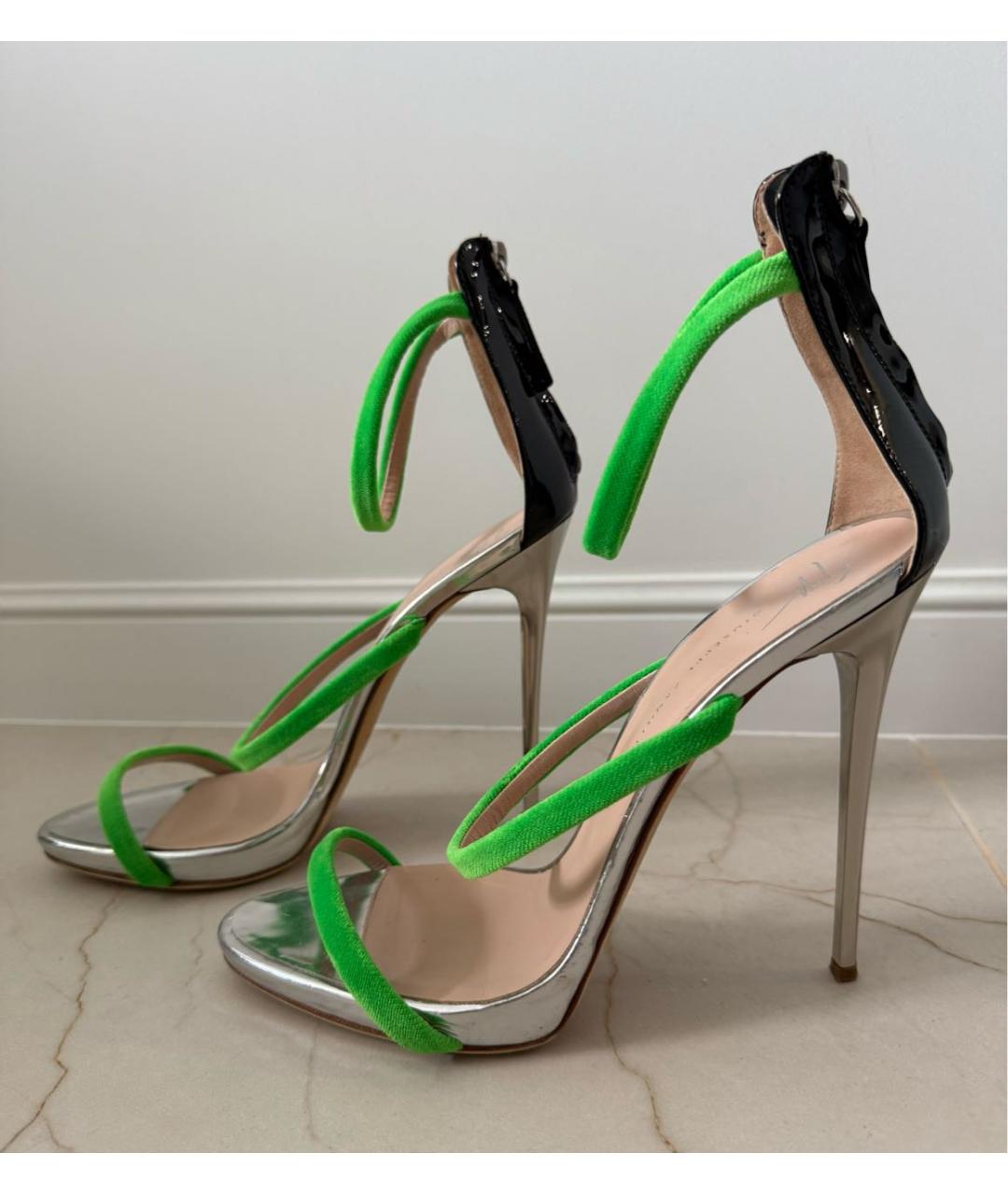 GIUSEPPE ZANOTTI DESIGN Салатовые текстильные босоножки, фото 7