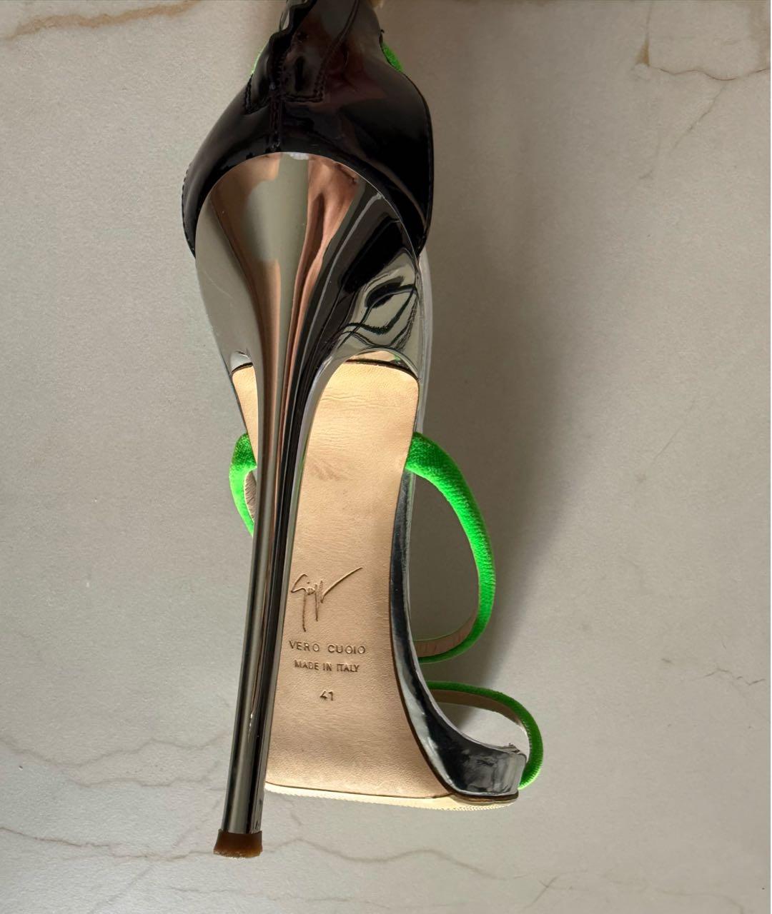 GIUSEPPE ZANOTTI DESIGN Салатовые текстильные босоножки, фото 6