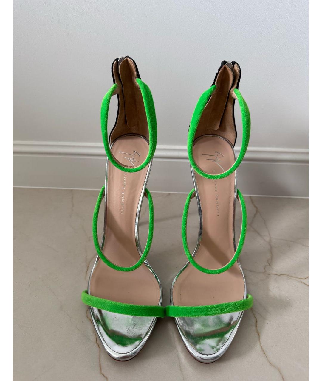 GIUSEPPE ZANOTTI DESIGN Салатовые текстильные босоножки, фото 2