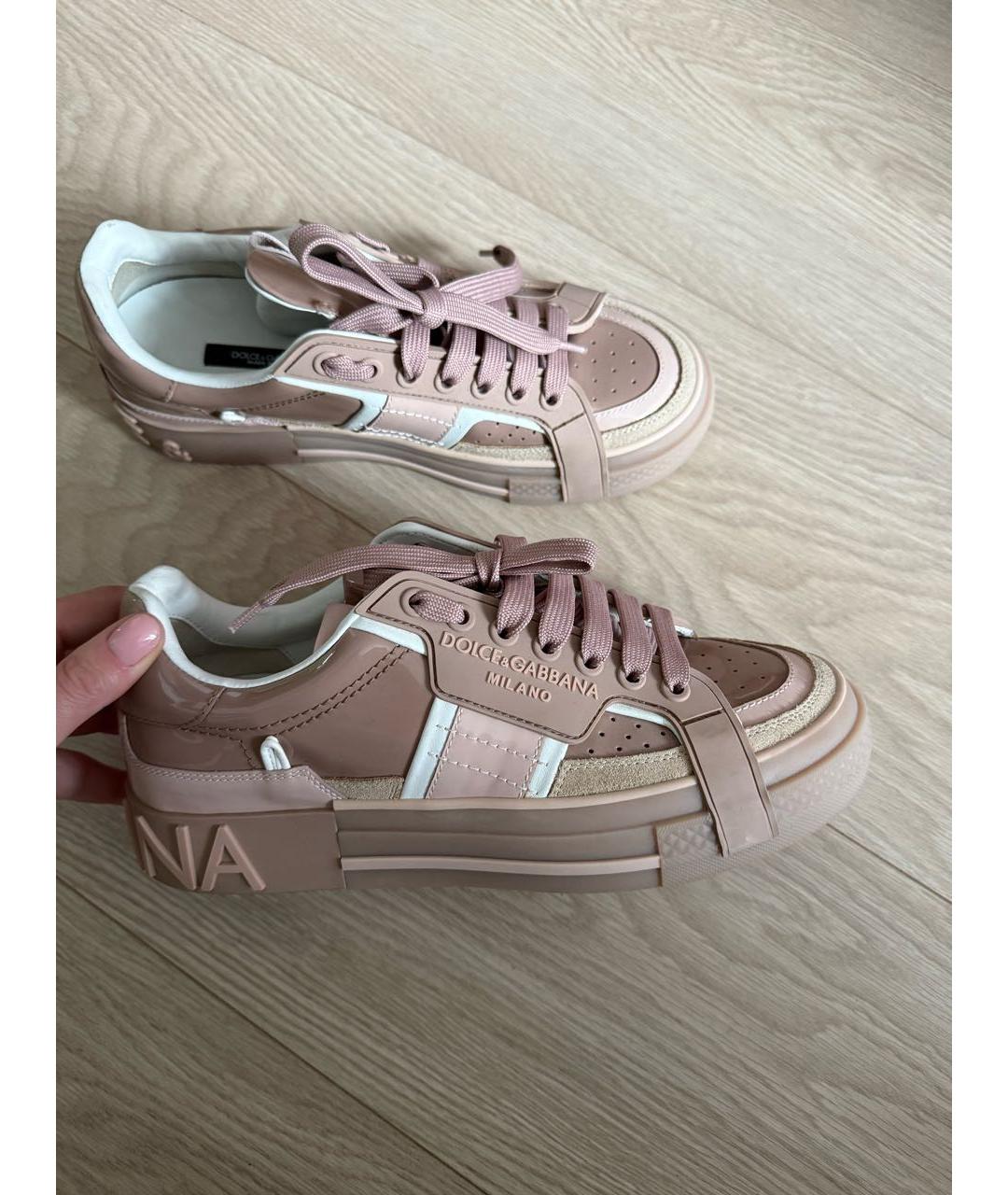 DOLCE&GABBANA Коралловые кроссовки из лакированной кожи, фото 6