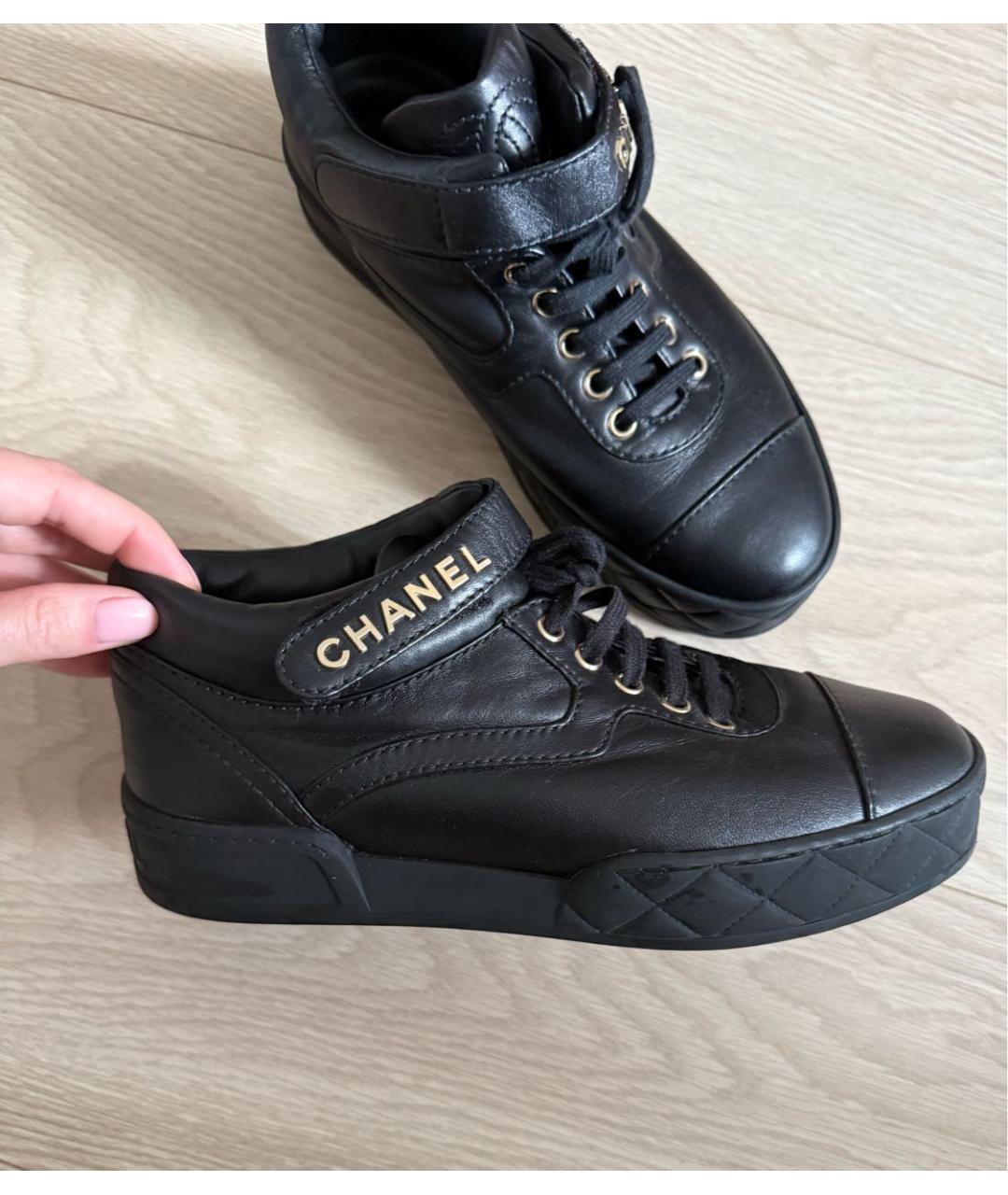 CHANEL Черные кожаные кроссовки, фото 8