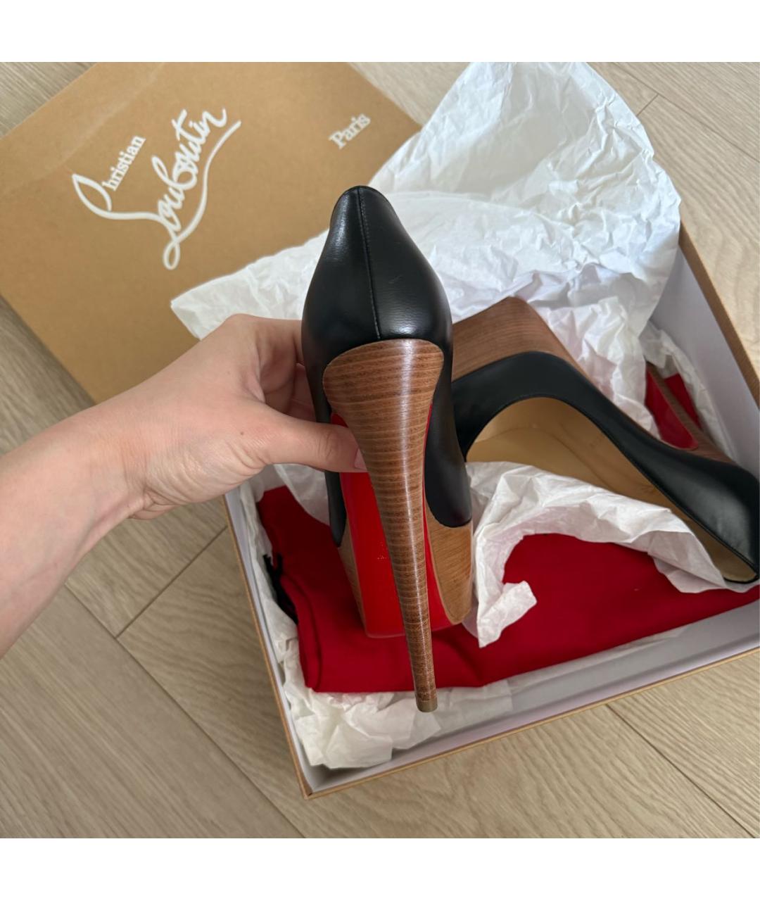CHRISTIAN LOUBOUTIN Черные кожаные туфли, фото 4