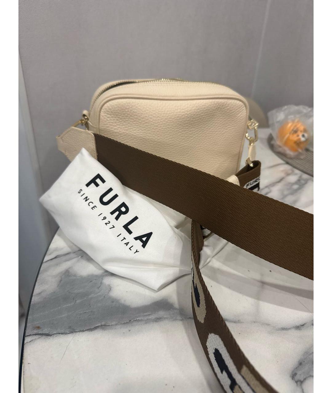 FURLA Бежевая кожаная сумка через плечо, фото 5