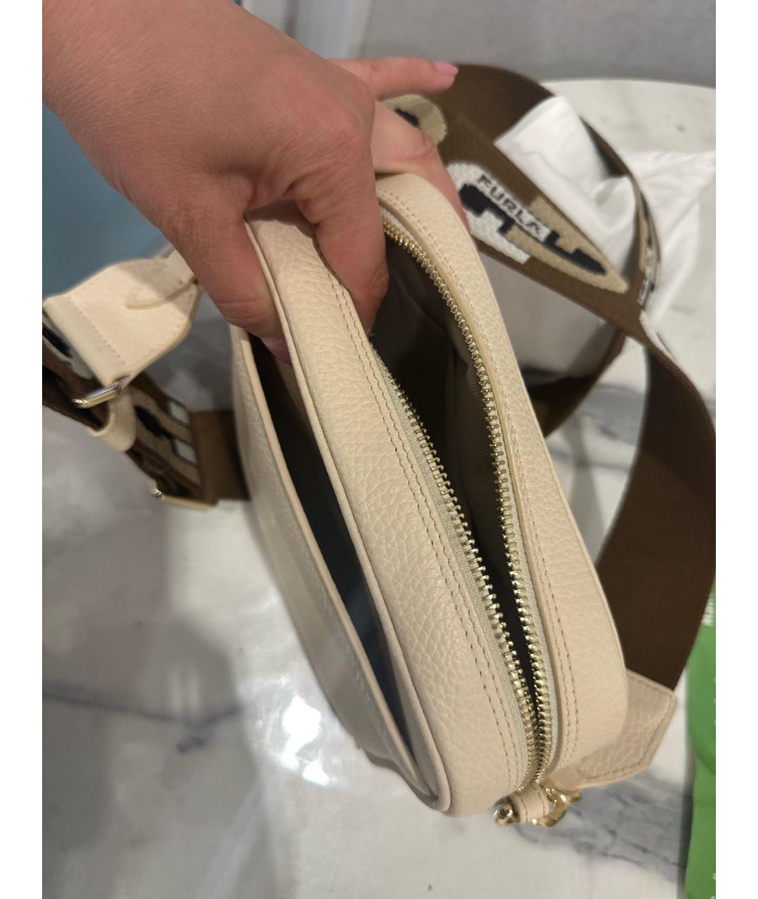 FURLA Бежевая кожаная сумка через плечо, фото 4