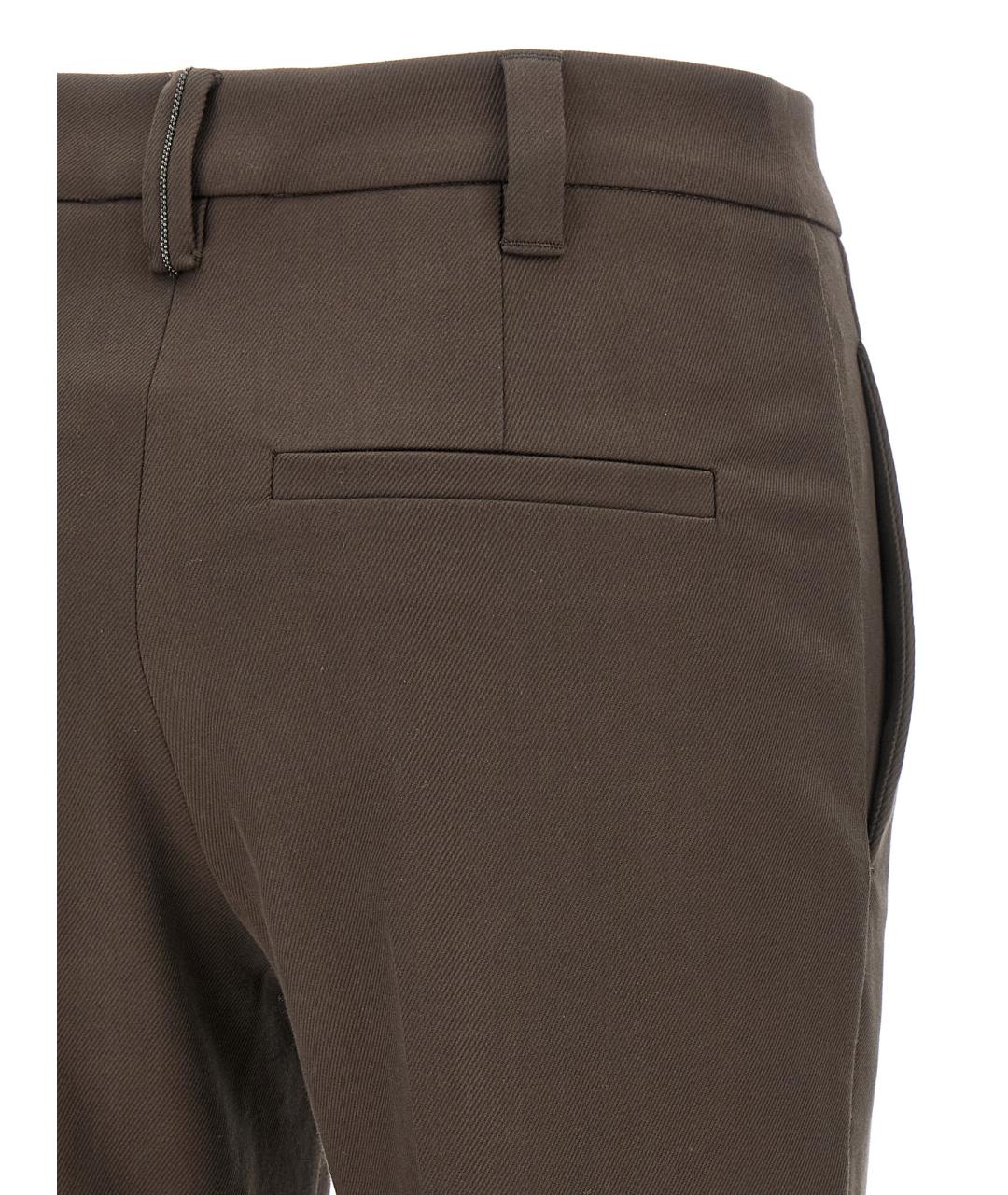 BRUNELLO CUCINELLI Коричневые хлопковые прямые брюки, фото 4