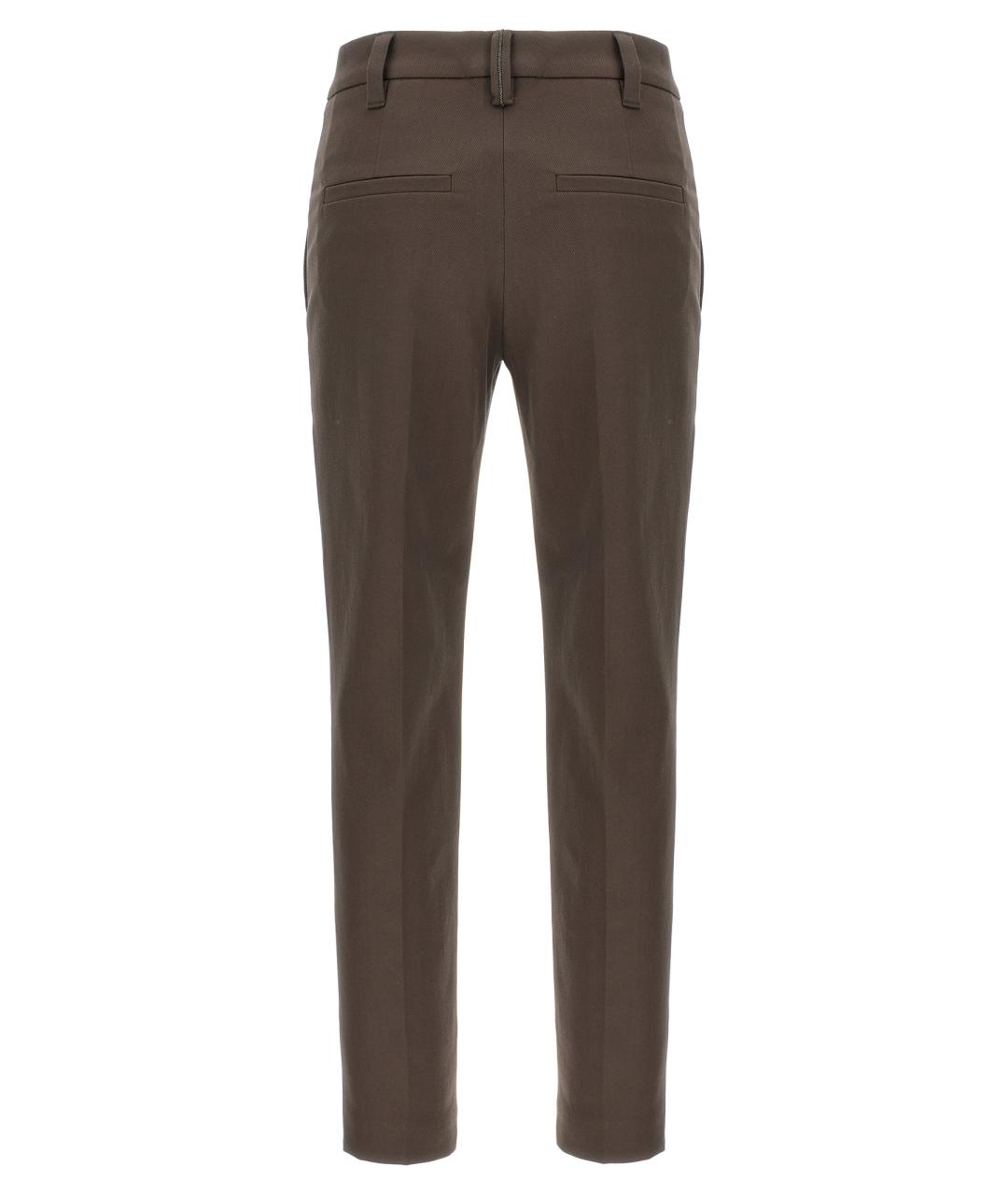 BRUNELLO CUCINELLI Коричневые хлопковые прямые брюки, фото 2