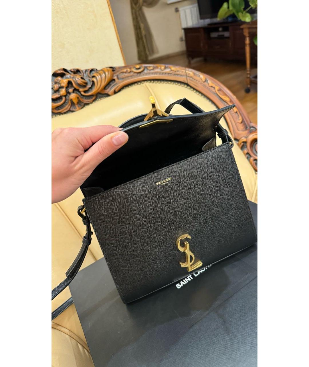 SAINT LAURENT Черная кожаная сумка с короткими ручками, фото 5