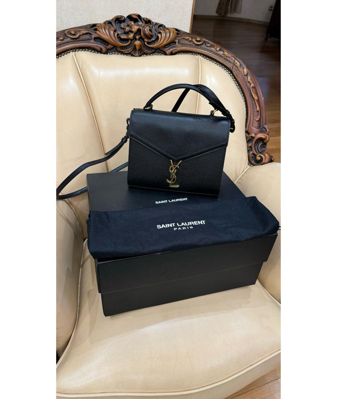 SAINT LAURENT Черная кожаная сумка с короткими ручками, фото 2