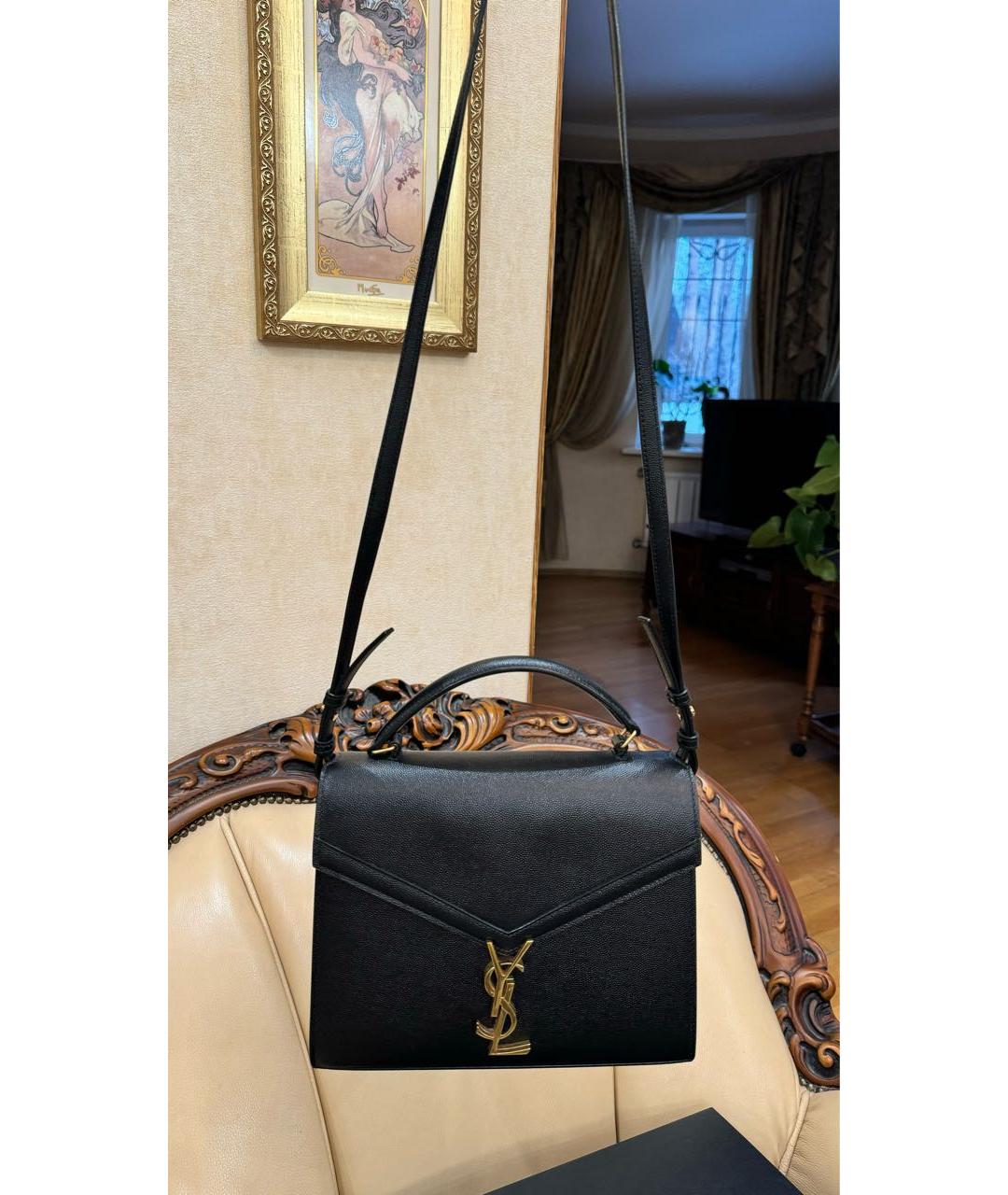 SAINT LAURENT Черная кожаная сумка с короткими ручками, фото 3
