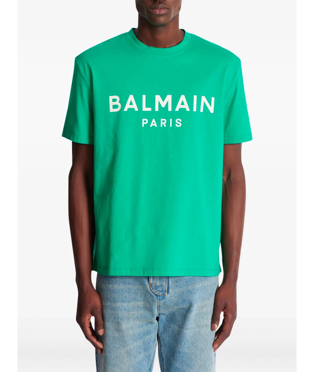 BALMAIN Зеленая хлопковая футболка, фото 6