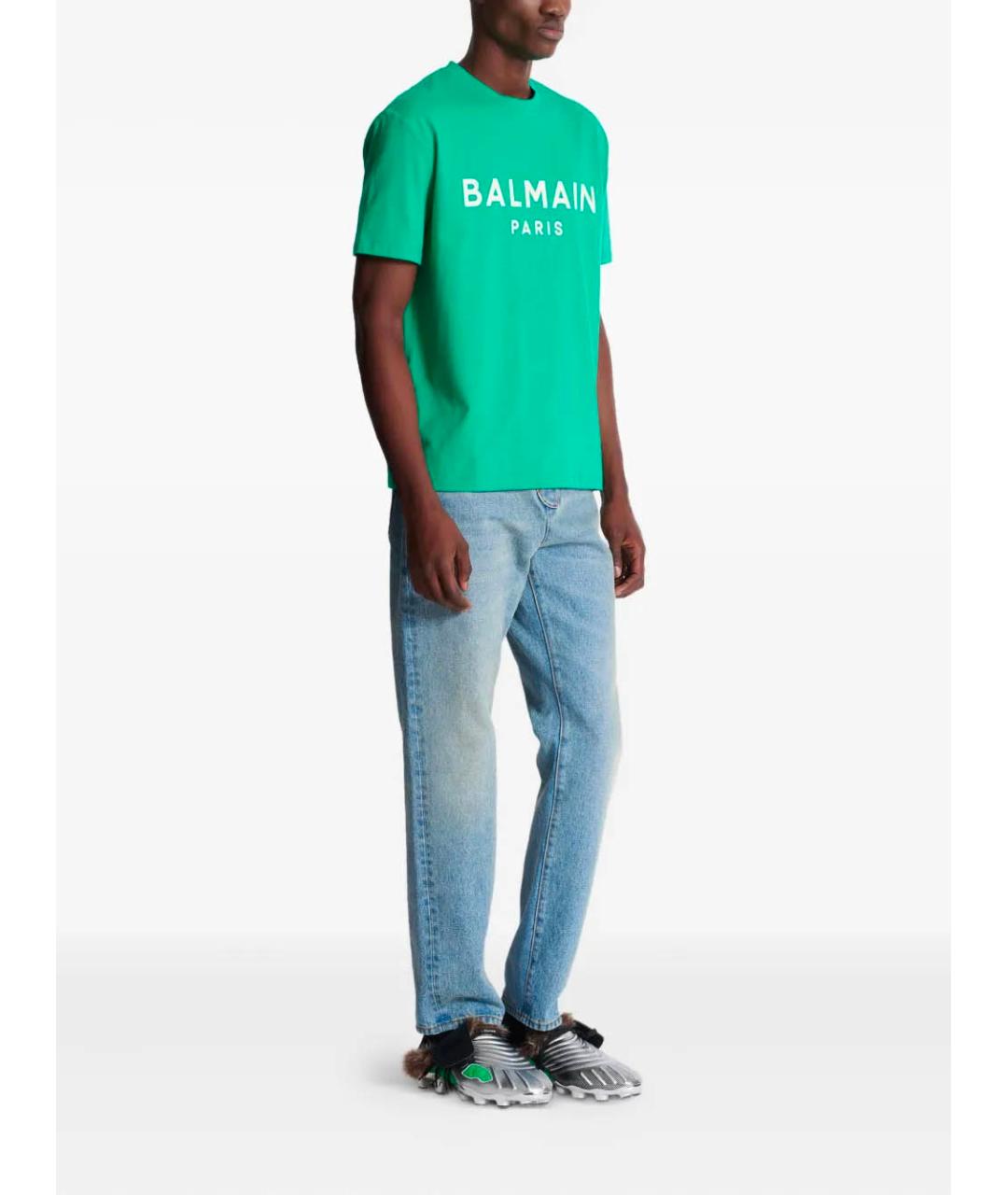 BALMAIN Зеленая хлопковая футболка, фото 3