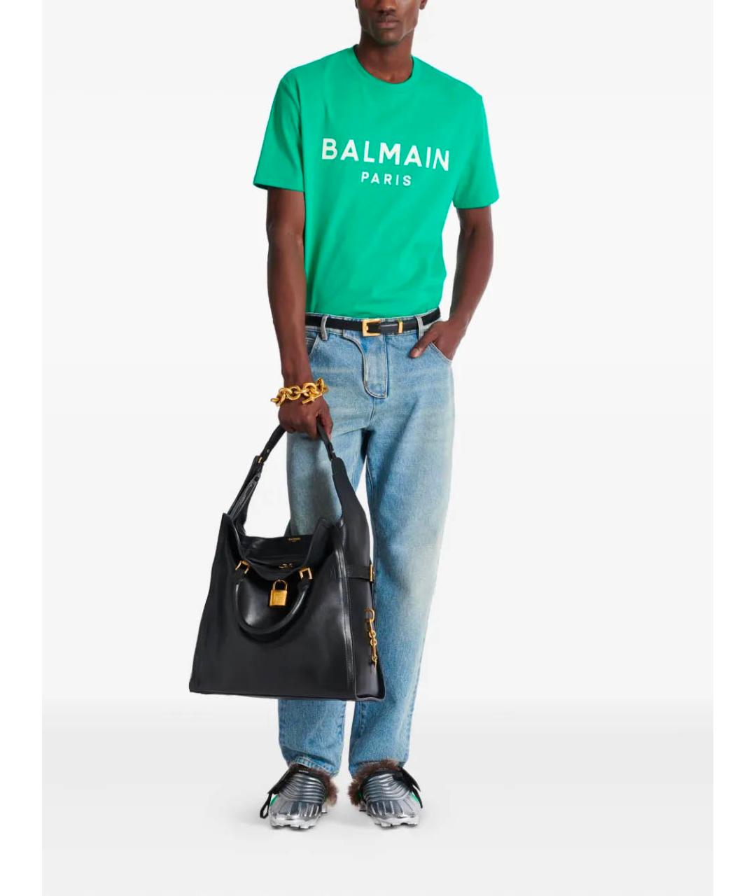 BALMAIN Зеленая хлопковая футболка, фото 2