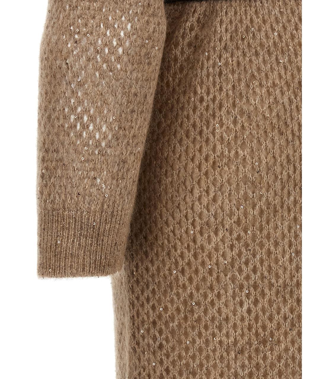 BRUNELLO CUCINELLI Бежевое шерстяное повседневное платье, фото 4