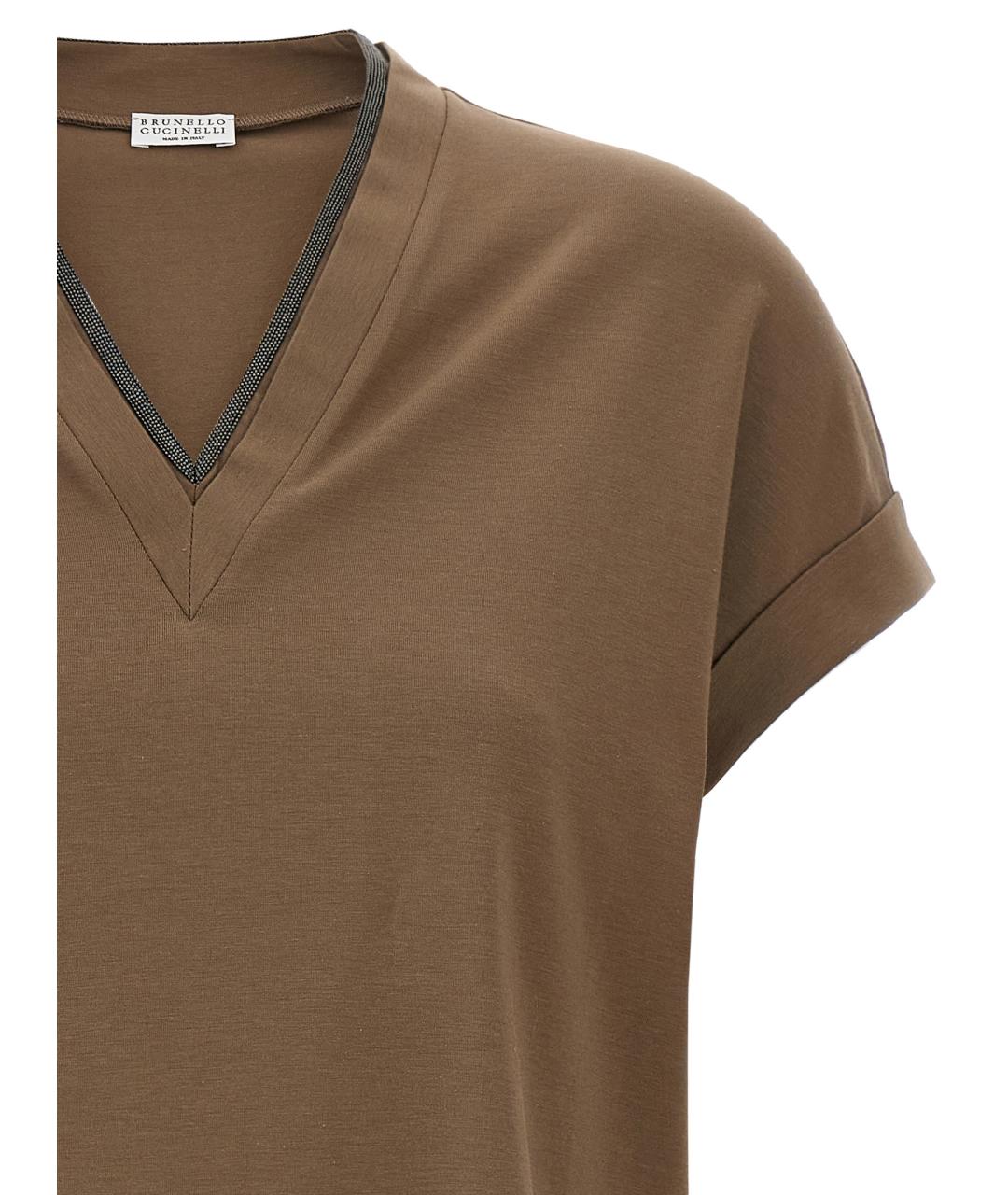 BRUNELLO CUCINELLI Коричневая хлопковая футболка, фото 3