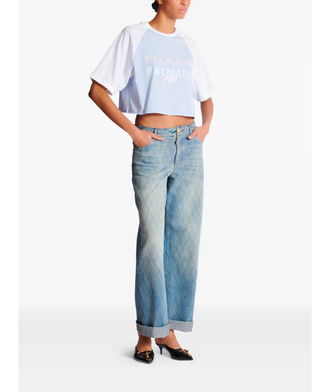 BALMAIN Голубая хлопковая футболка, фото 4