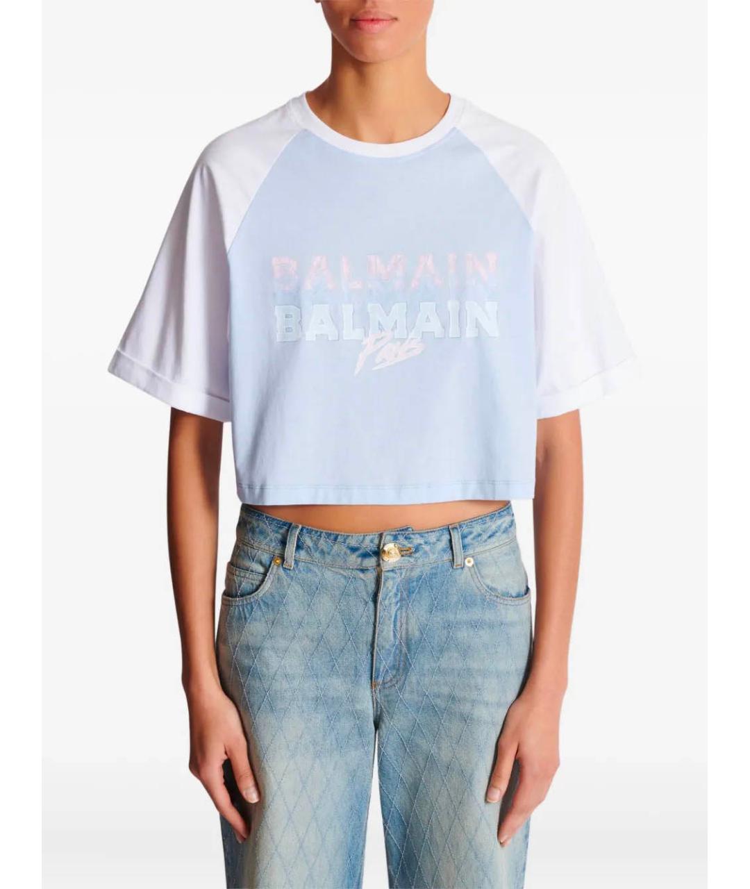 BALMAIN Голубая хлопковая футболка, фото 6