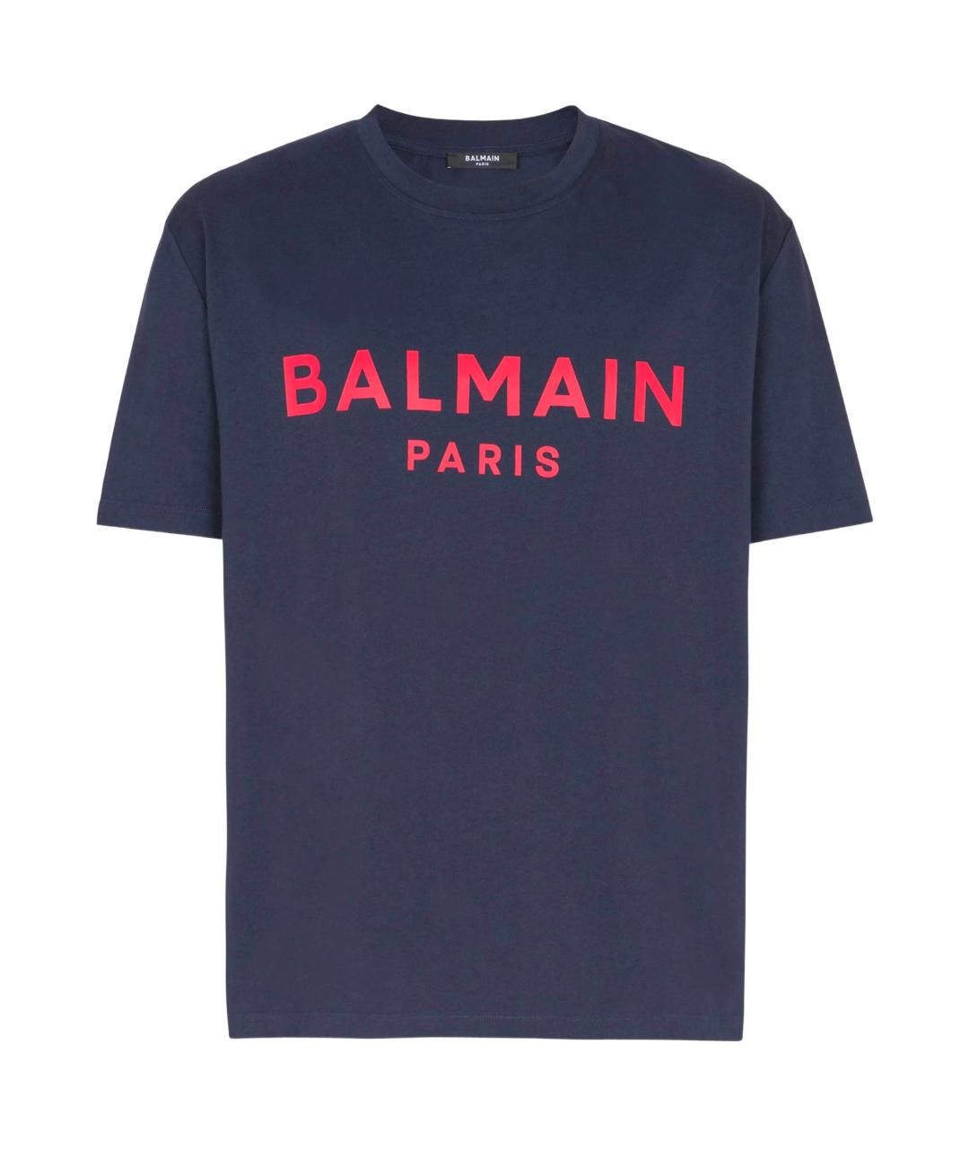 BALMAIN Темно-синяя хлопковая футболка, фото 1