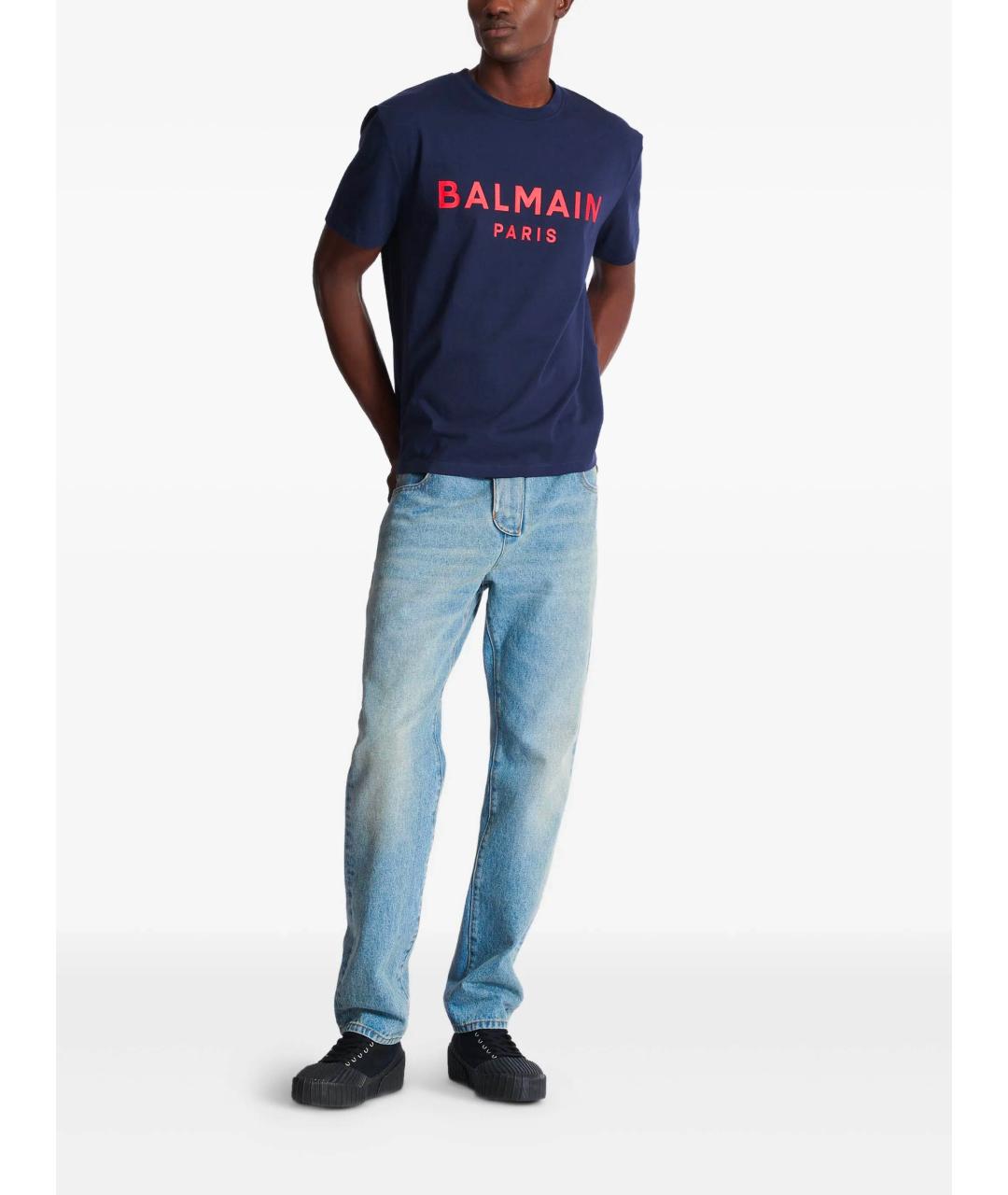 BALMAIN Темно-синяя хлопковая футболка, фото 2