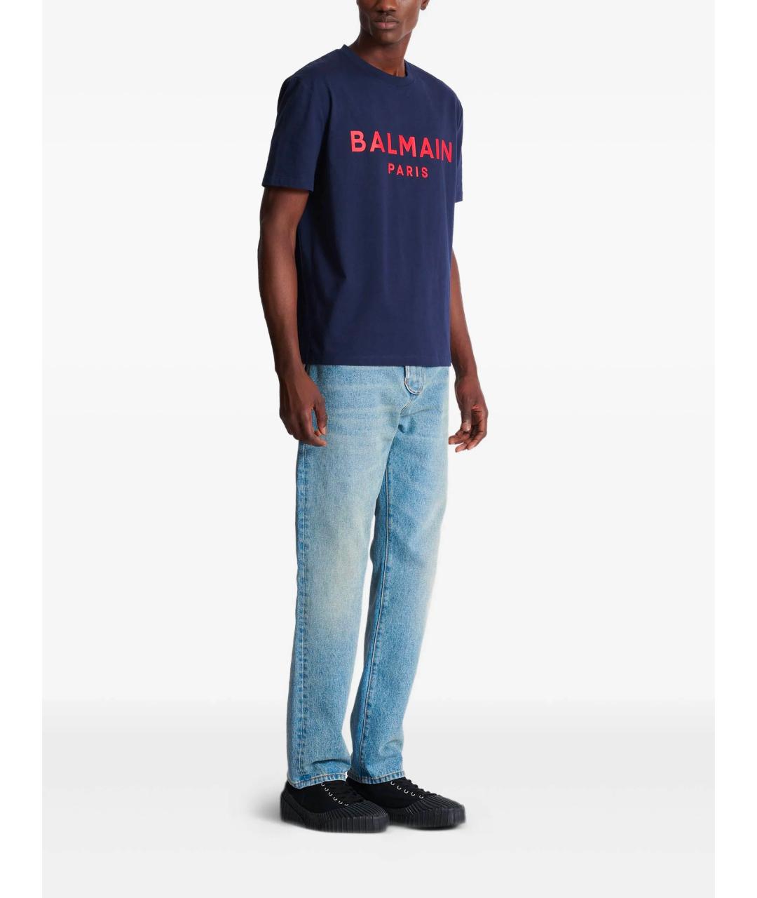 BALMAIN Темно-синяя хлопковая футболка, фото 5