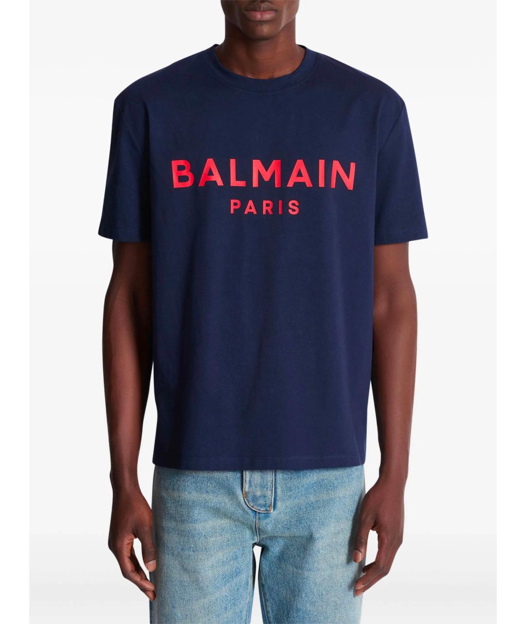 BALMAIN Темно-синяя хлопковая футболка, фото 3
